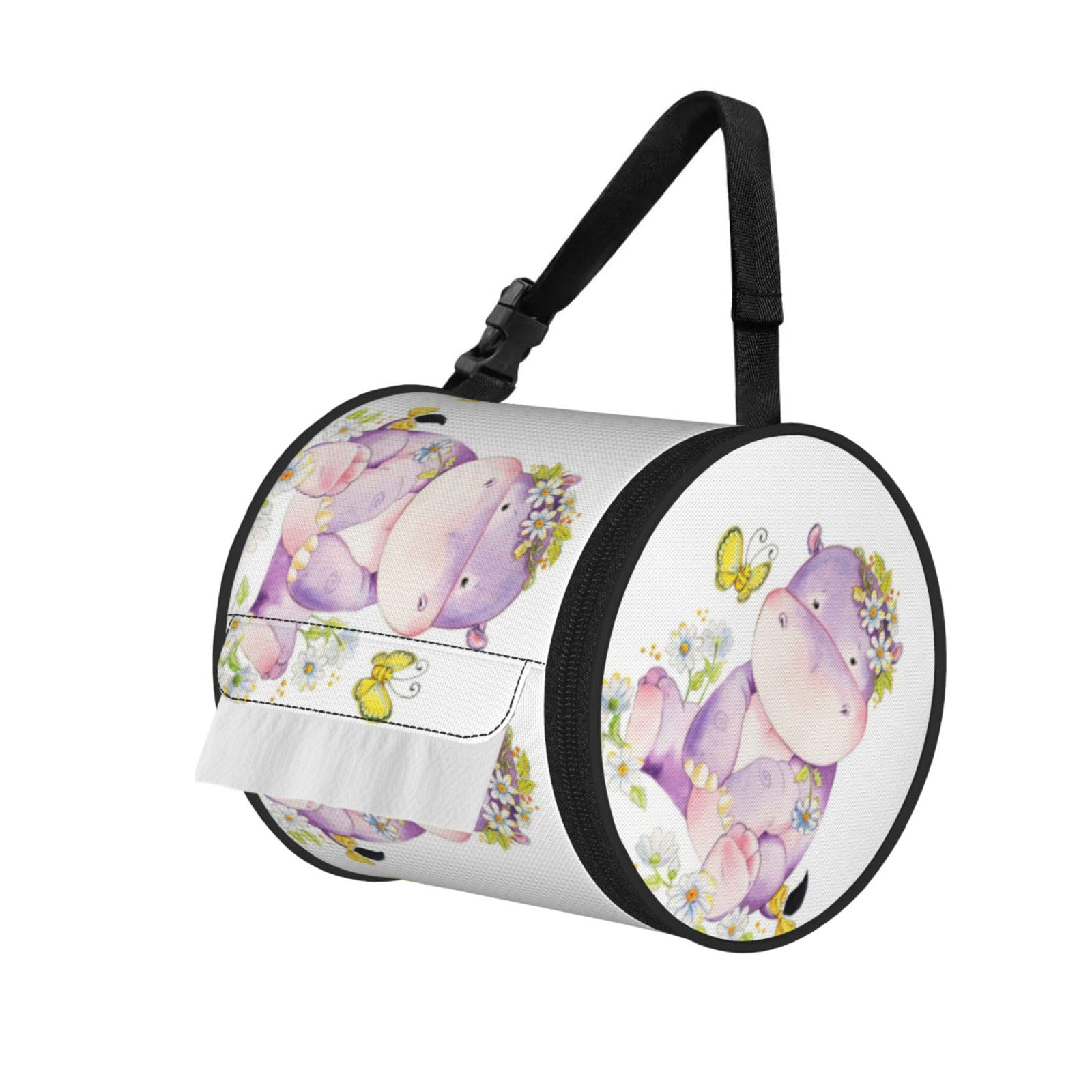 Butterfly Printed Hanging Tissue Organizer, Smooth Zipper Oxford Cloth Roll Holder for RV Bathroom Desk