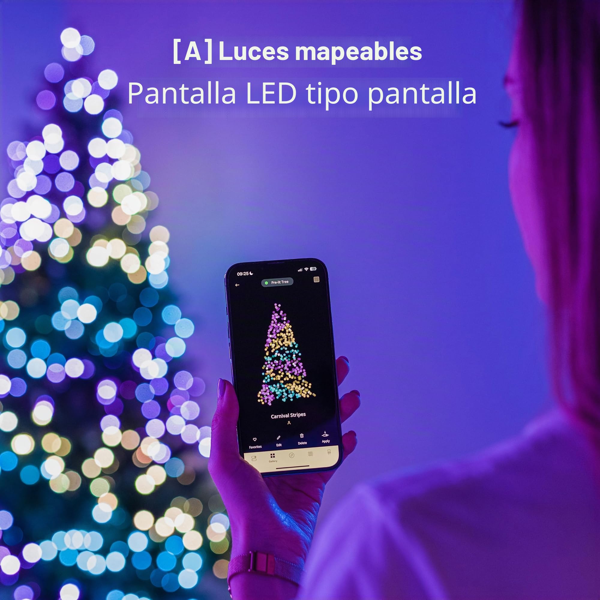 Twinkly Strings USB-C Pearls 200 LED, cadena de luz LED en forma de perla, luces de Navidad, luces LED RGB multicolor, LED asignables, compatible con Alexa, Google Home, alimentación USB-C, cable