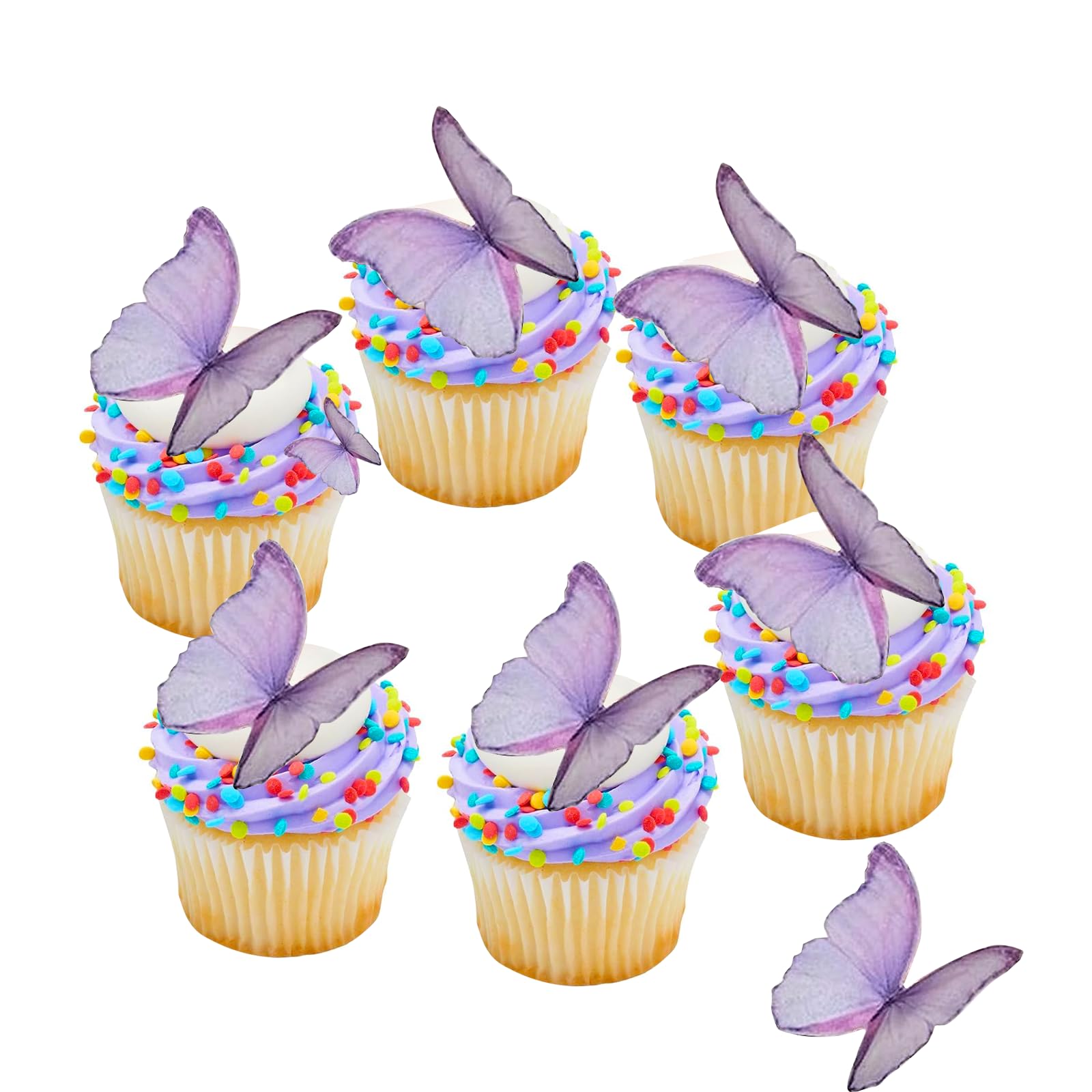 48Pcs Edible Butterflies Cake Topper Edible Butterfly Cupcake Toppers Wafer Paper Butterflies Edible Butterfly Cake Decorations for Wedding Birthday Party Cupcakes Decorating (Purple)