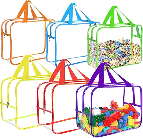 Miniatura 11 de 6 paquetes de bolsas grandes de almacenamiento para juguetes con etiquetas, reutilizables, transparentes, de PVC, para juegos de mesa, bolsas