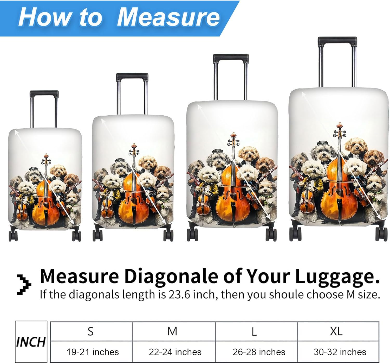Luggage Cover Protector for 22-24 Inch Suitcases, TSA Approved Elastic Travel Suitcase Covers, Anti-Scratch Washable Luggage Sleeve for Carry On & Checked Bags, Group of Dogs