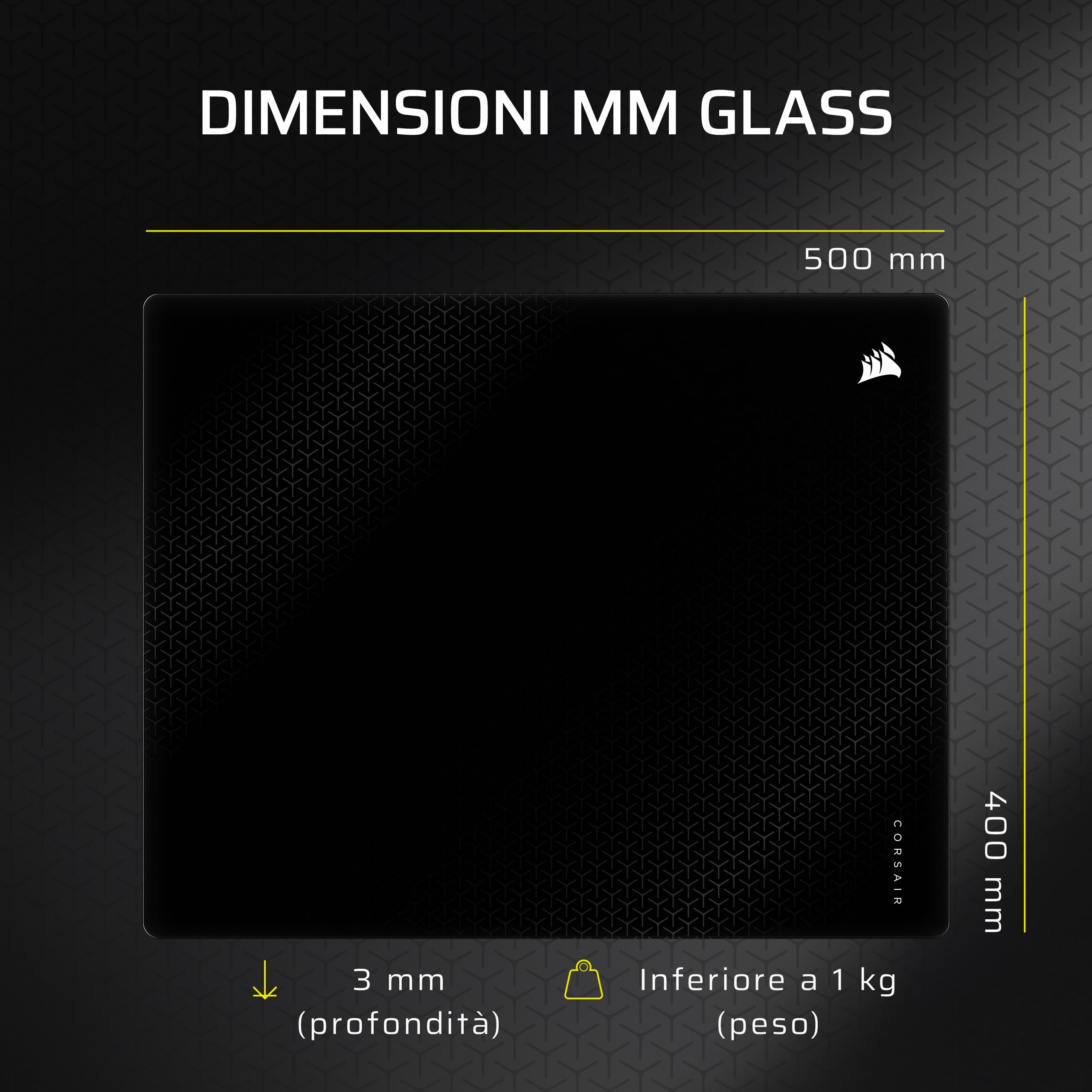 Corsair Tappetino Gaming MM Glass Precision – Large (500 x 400 mm) – Nero | Superficie in Vetro Opaco, Rivestimento Fonoassorbente, Base Antiscivolo in Poliuretano
