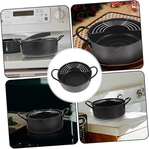 Miniatura 5 de Hemoton Freidora portátil Tempura sartén estilo japonés sartén sartén sartén tempura freidora con escurridor de aceite para pollo camarones papas