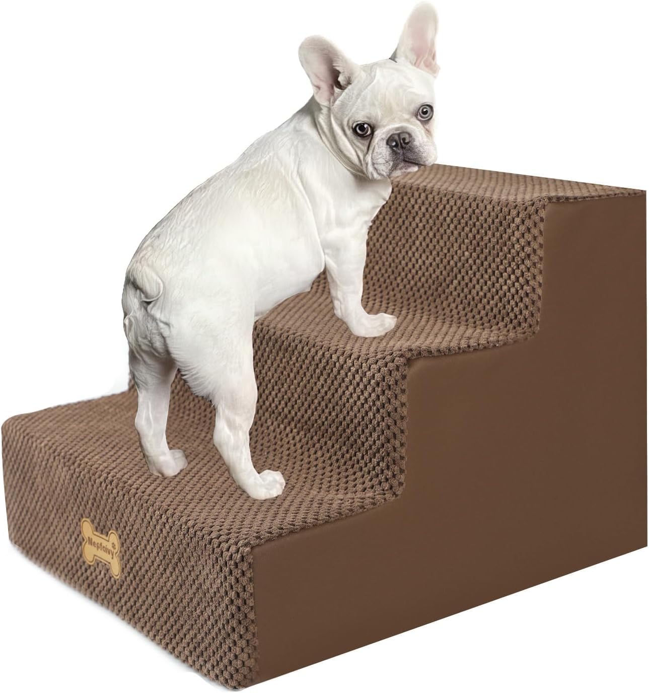 Nepfaivy Scaletta per Cani - Scala per Cani e Gatti per Salire sul Letto, Gradini con Copertura Rimovibile e Lavabile, Marrone, 45x40x34cm