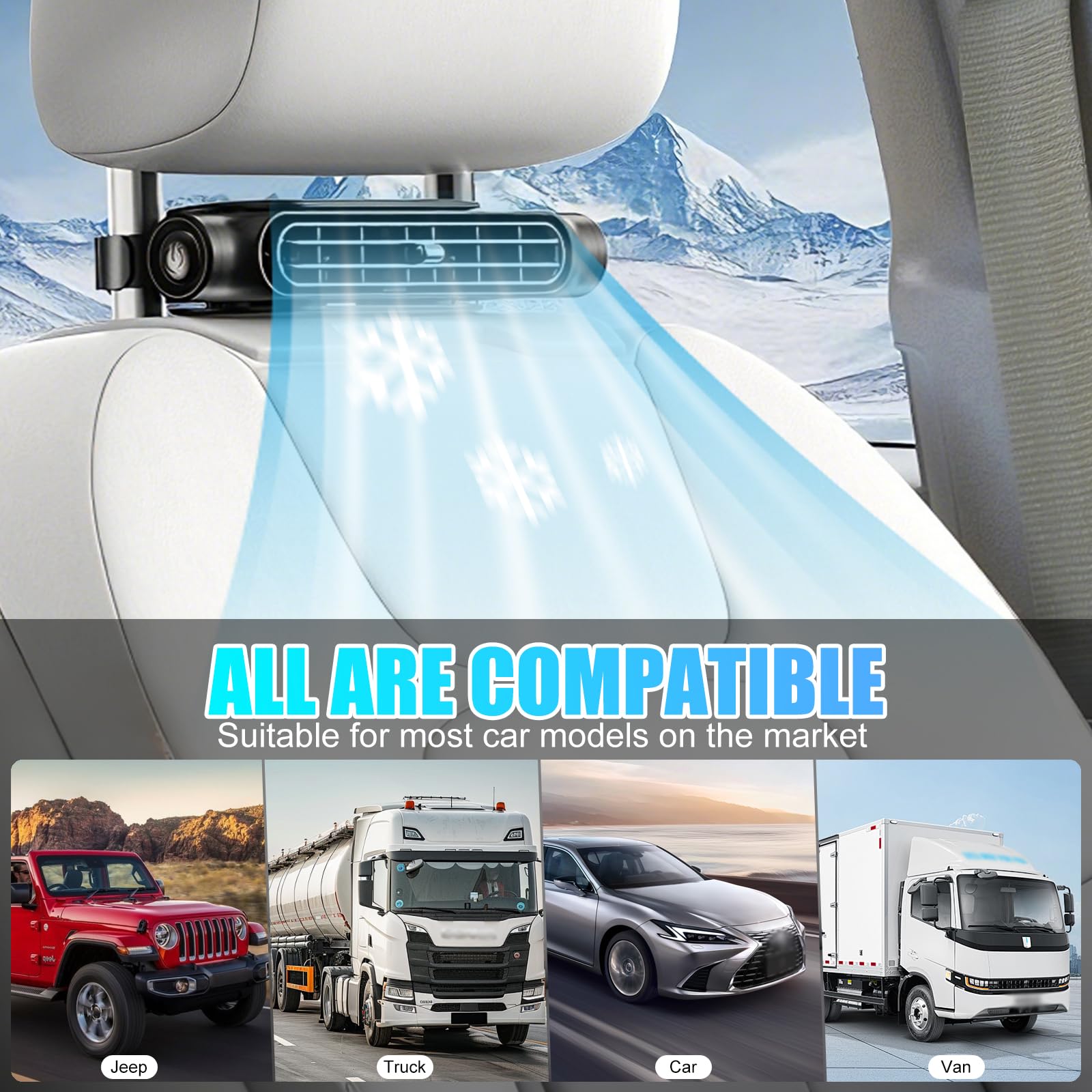 Ventilatore per Auto con Doppio Turbo, Ventola di Raffreddamento per Auto Regolabile con 3 velocità, Ventola di Raffreddamento Portatile per Sedile Auto per SUV, Camion, Berlina
