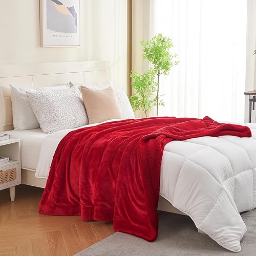 Miniatura 6 de SOCHOW Manta de forro polar Sherpa de doble cara, súper suave y lujosa, tamaño individual, color rojo clásico
