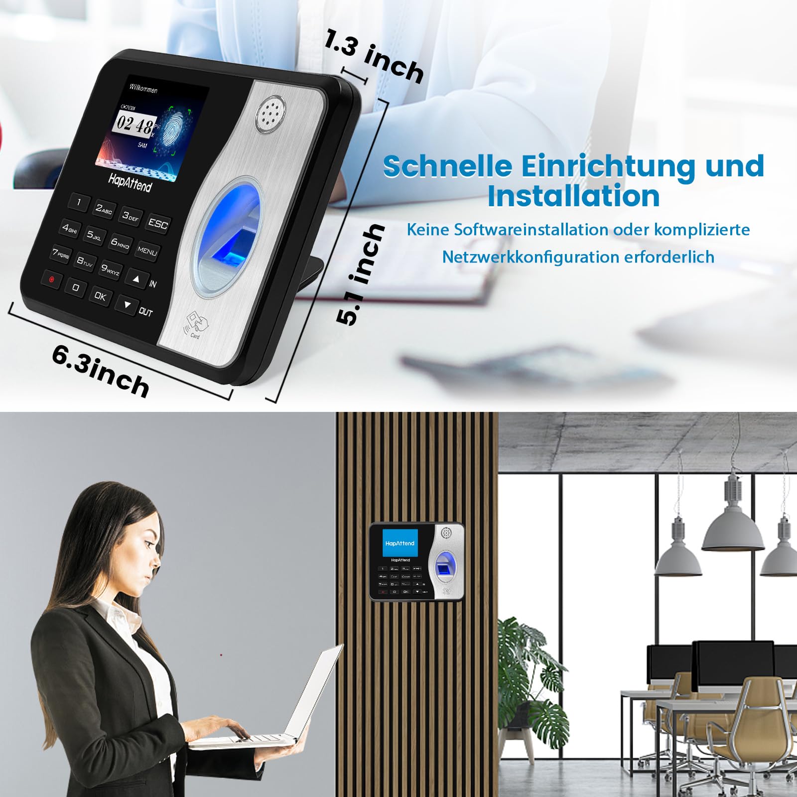 zeiterfassung für kleinbetriebe, Fingerabdruck stempeluhr arbeitszeiterfassung stempeluhr, Deutsche Ausgabe stechuhr zeiterfassung Mitarbeiter mit 5 RFID (0 monatliche Gebühren H3)