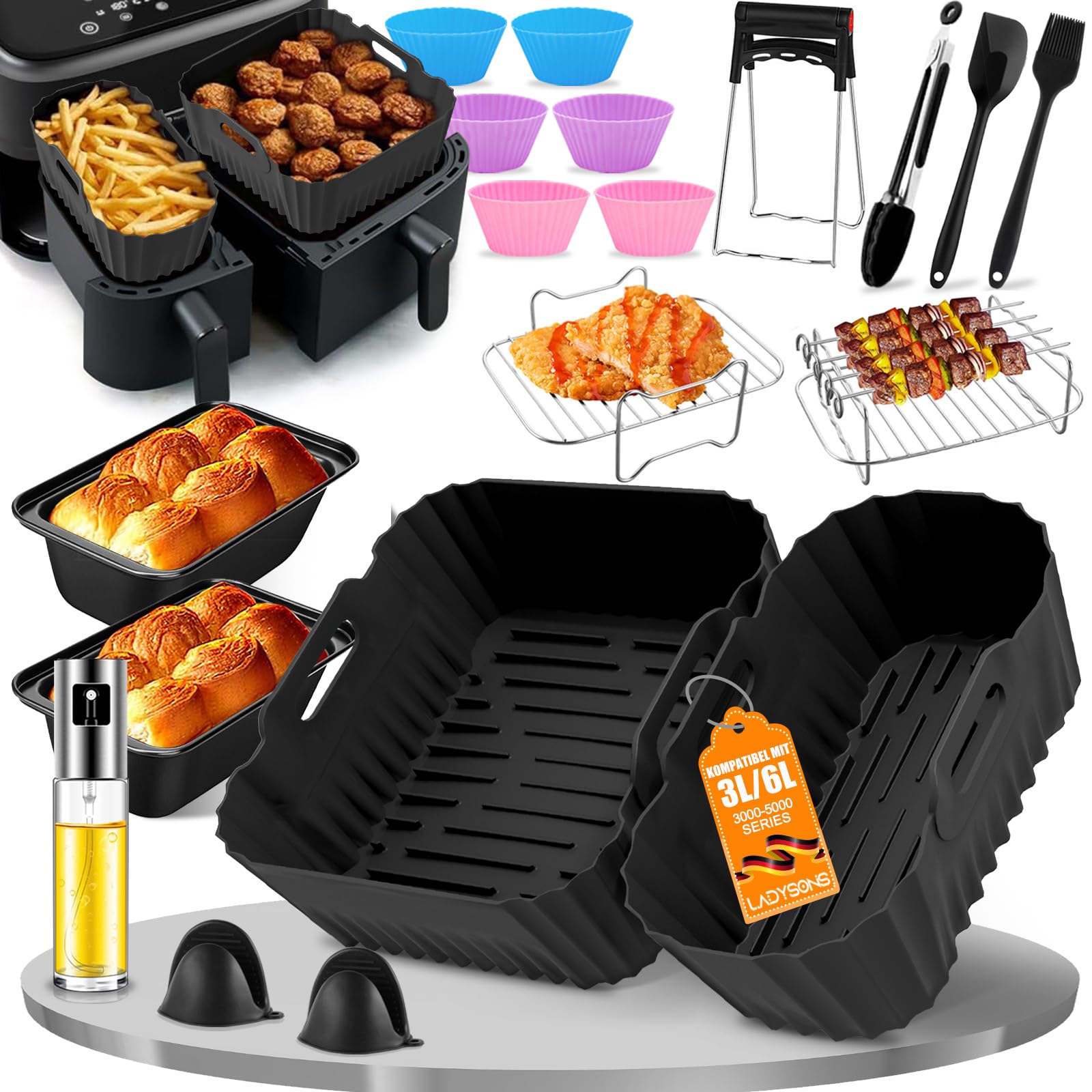 Accessori Friggitrice ad Aria per Philips Dual Basket Airfryer Serie 3000 9L– 22 Pezzi Accessori ad Aria – Riutilizzabile Stampi, per Philips Airfryer Dual Basket 3000 serie 3L/6L