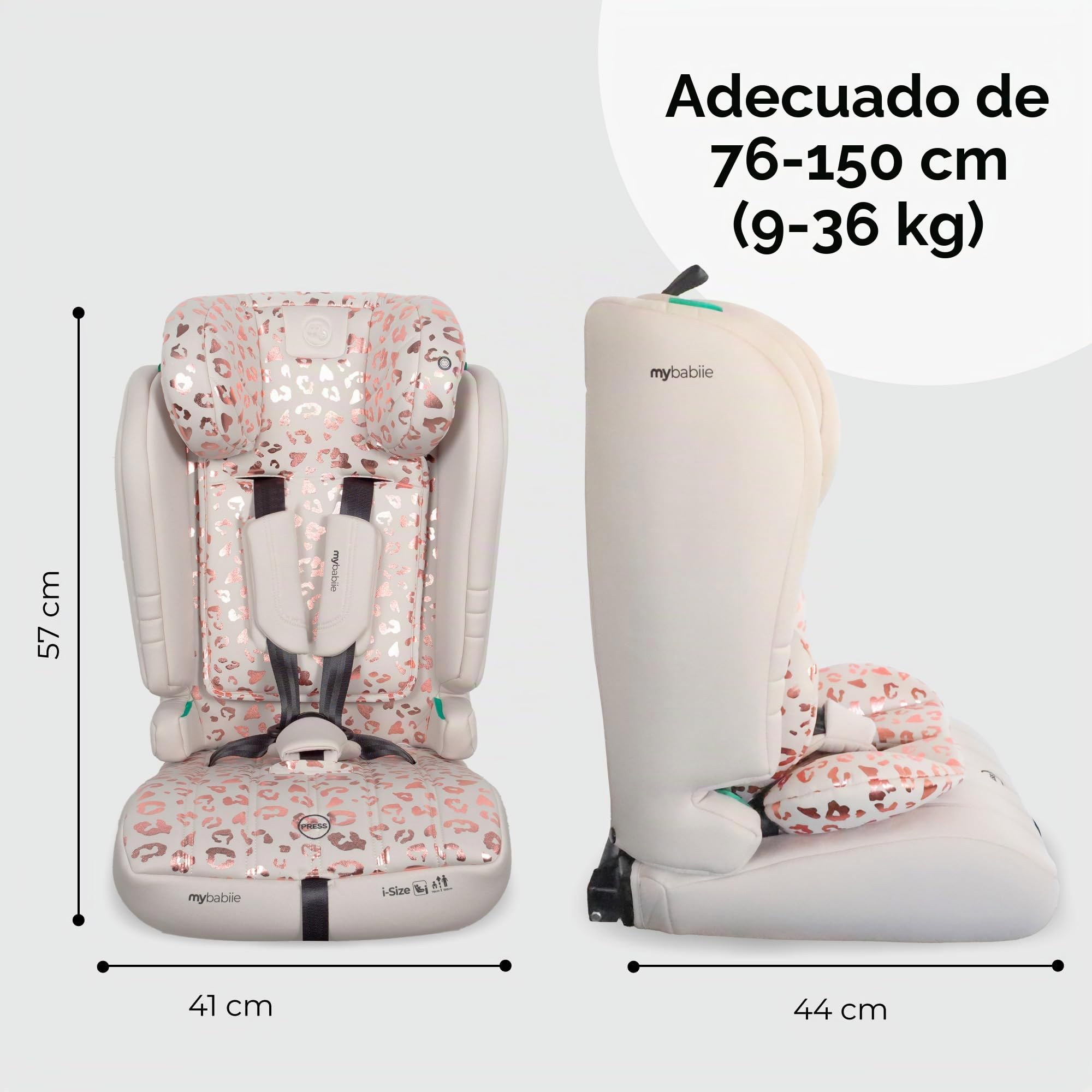 My Babiie MBCS50 - Asiento infantil de coche para niños pequeños a Booster R129, arnés de 5 puntos, 76-150 cm (aprox. 9-36 kg, 15 meses - 12 años), i-Size, grupo 1/2/3, ajustable, orientado hacia