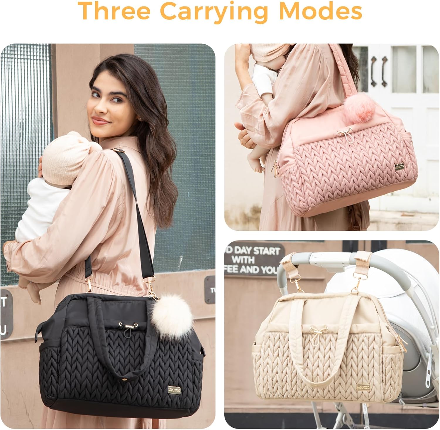 Asha Diaper Bag Tote For Daily Use, Travel Shoulder Diaper Bag With Long Strap And Stroller Clips Hospital Bag For Labor Delivery,Practial Baby Bag For New Parents(Black - Image 2