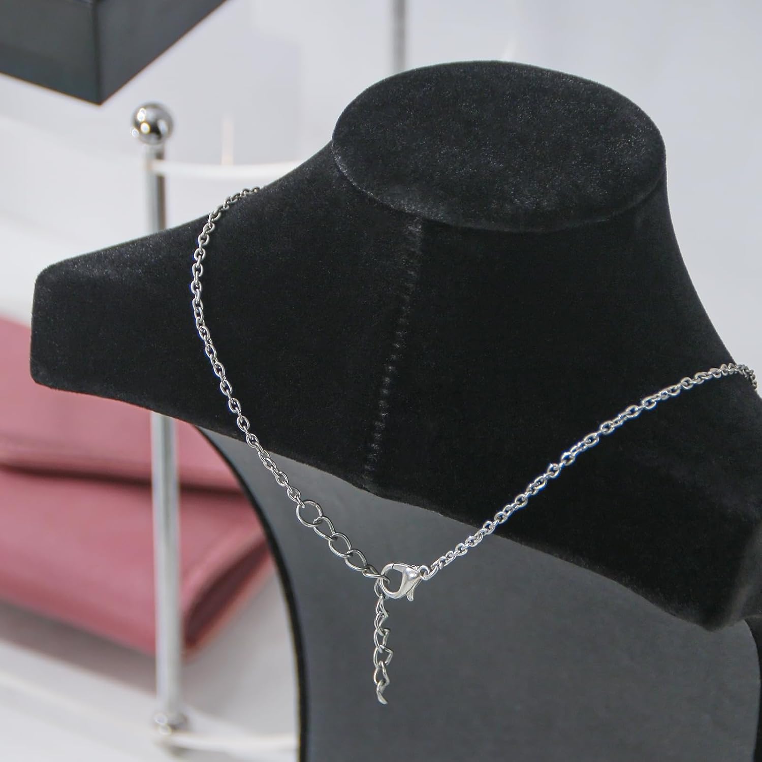 Necklace Bust Display Stand, Black Velvet Necklace Display Holder, Jewelry Necklace Organizer Rack for Home Use or Shop Show (9" Height) - Image 3