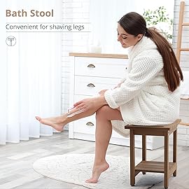 LUE BONA HDPS Shower Bench Seat with Shelf, Brown Shower Stool for Inside Shower Waterproof, Bath Shower Stool Chair for Spa Bathroom, Weather Resistant/Non-Slip/Handles/Indoor or Outdoor Us