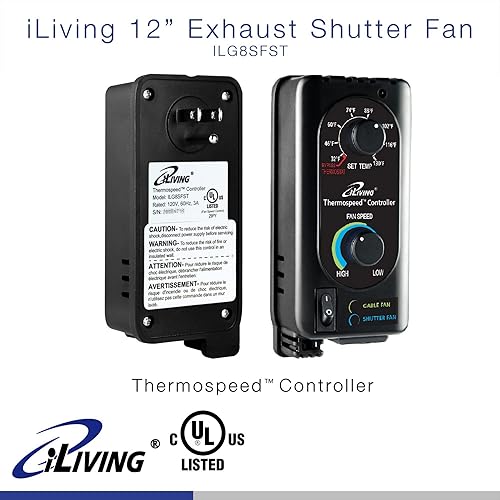 Miniatura 2 de iLIVING Controlador de temperatura y controlador de velocidad para ventilador de escape, negro, ILG8SFST