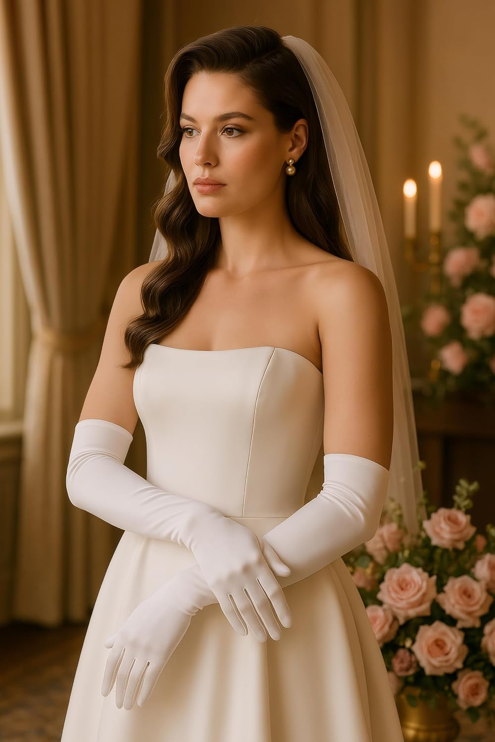 BABEYOND Long Opera Party 1920s Satin Tea Party Gloves Costume Stretchy Adult Size Elbow Length Bridal Gloves