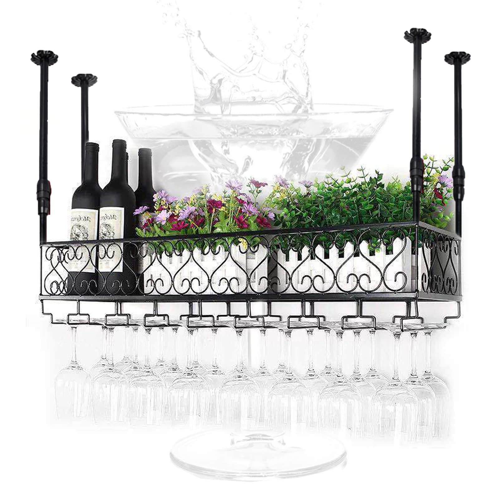 Porte-verres à vin suspendu en fer noir étagère décorative haut de gamme