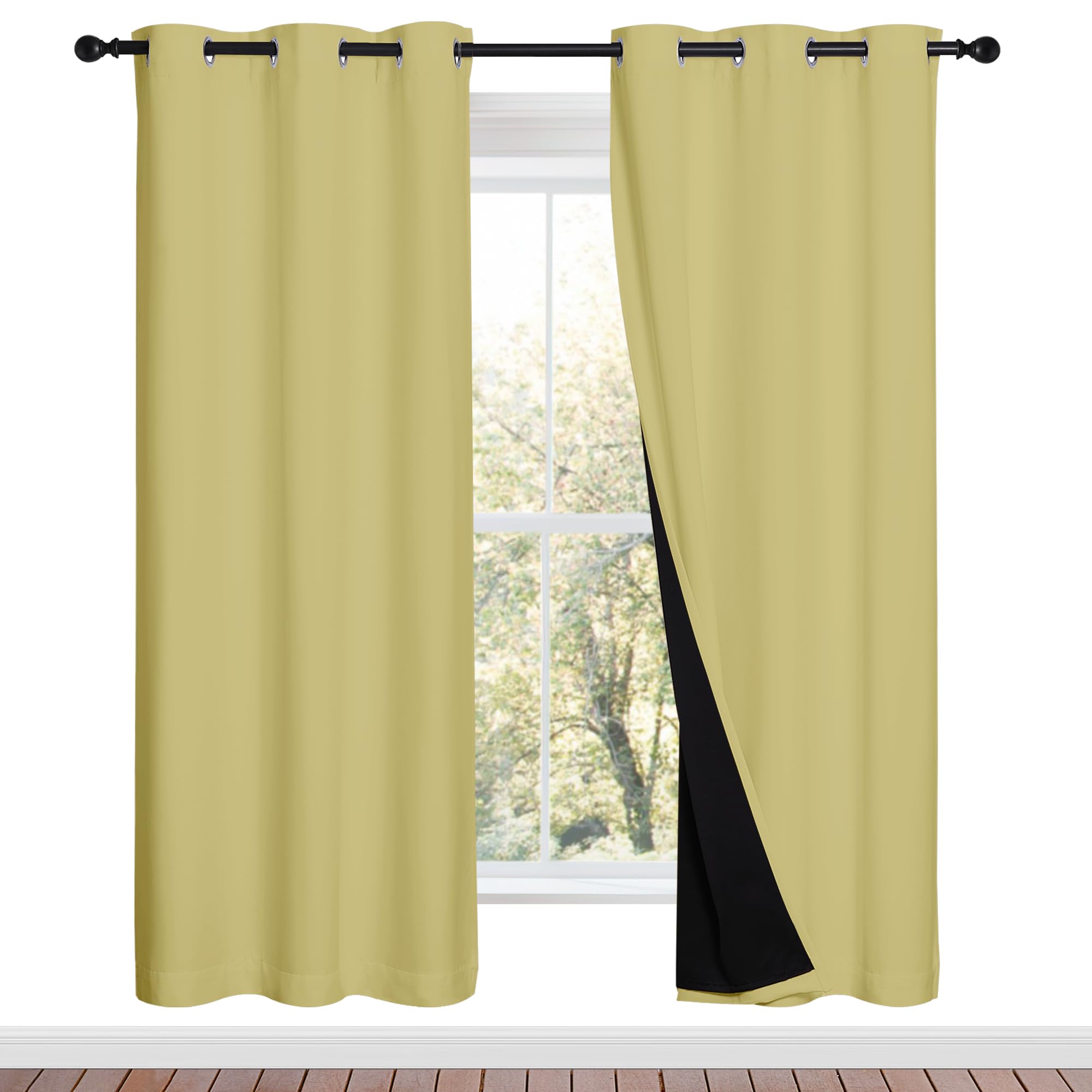 NICETOWN Paler Yellow Full Shade Curtain Panels, Pair of Energy Smart &amp; Noise Blocking Out Blackout Drapes for Dining Room Window, Thermal Insulated Guest Room Lined Window Dressing(42 x 72 inch)