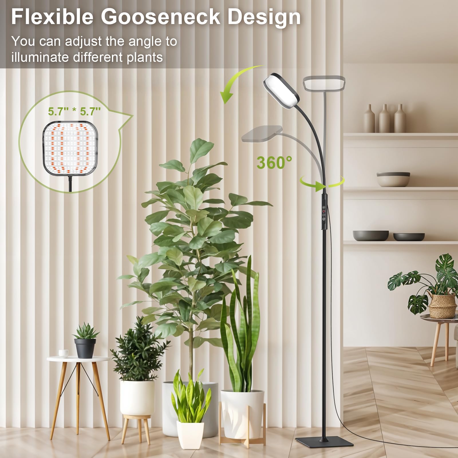 Mojimdo Lampe pour plantes 336 LED, lumière spectre complet 24W, 5 niveaux de luminosité, 3 hauteurs, cou réglable 360°, minuterie, idéal plantes intérieur