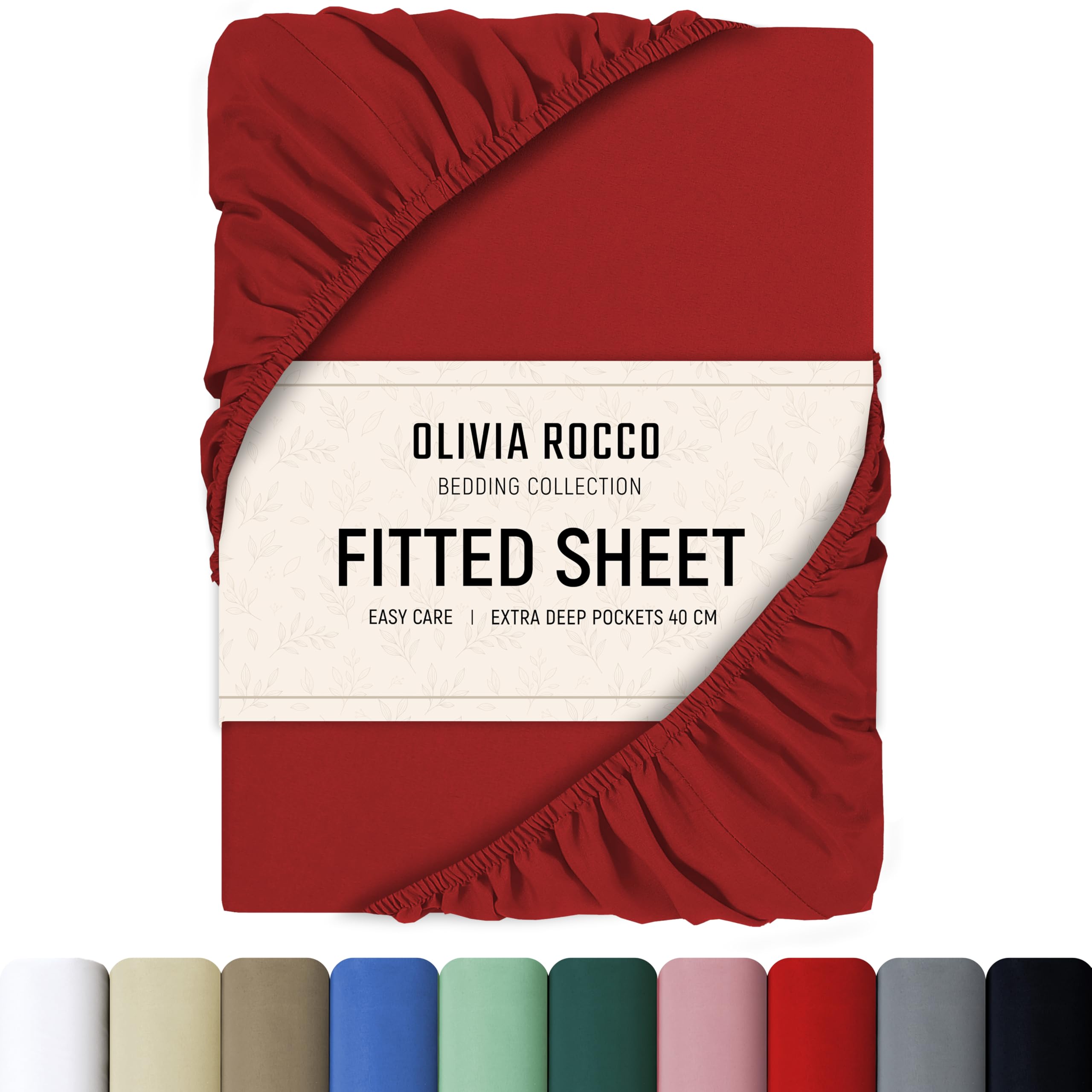 Olivia Rocco Fitted Sheet Extra Deep Pocket 16 inch (40 cm) Soft Brushed Microfibre Fabric Shrink & Fade Resistant Easy Care Bottom Sheets, Super King Size Red