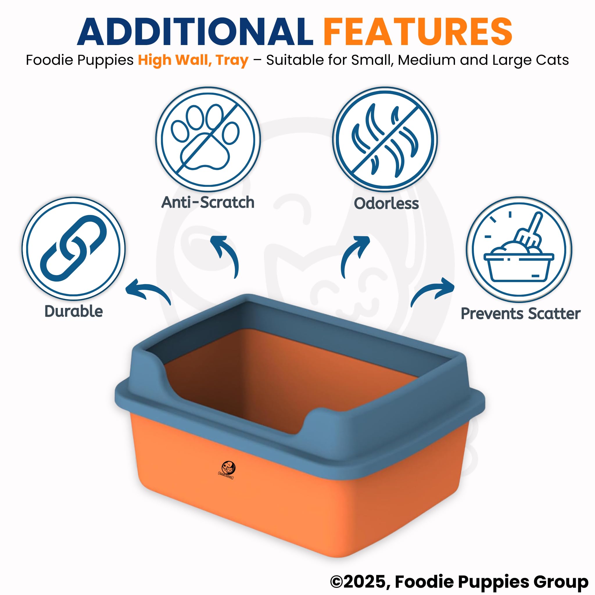 Foodie Puppies Open-Top Cat Litter Tray with Scooper Cat's Toilet - (High Wall, Large) (47 x 35 x 16cm) for Cats and Kittens I Durable Tray, Reduces Odor, Perfect Starter for Toilet Training 3