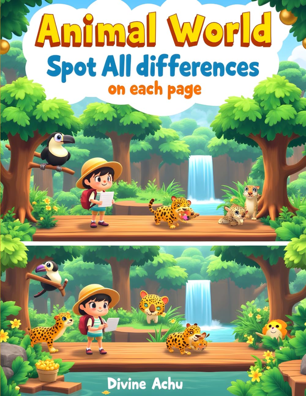 Animal World: Spot All differences on each page: Answer keys for each page included