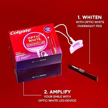 Colgate Optic White ComfortFit LED Teeth Whitening Kit, Hydrogen Peroxide Teeth Whitening Gel Kit, Helps Remove 10 Years of Stains, Enamel Safe, Includes Whitening Pen and Flexible LED Light