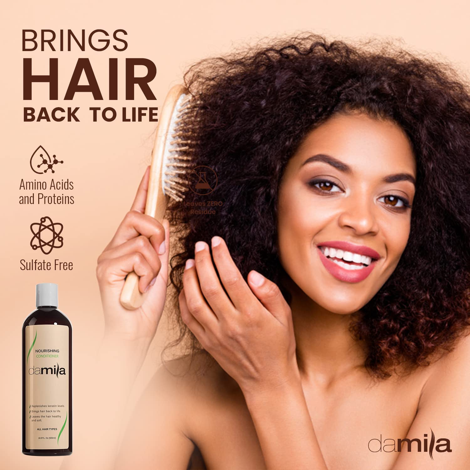 damila Balsamo nutriente con cheratina e aloe vera, perfetto per capelli danneggiati, crespi, ricci o secchi, 500 ml