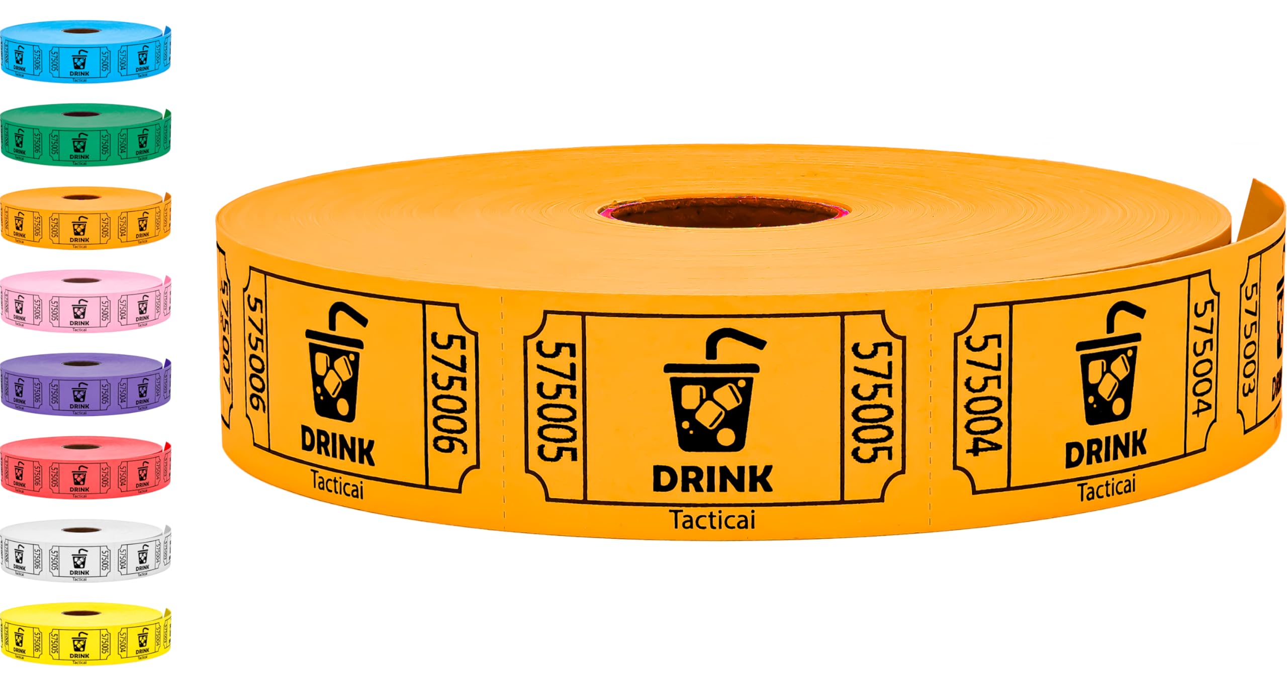Tacticai 1000 Raffle Tickets, Drink, Orange (1 of 8 Colors), Single Roll for Events, Entry, Class Reward, Fundraiser & Prizes — image 1