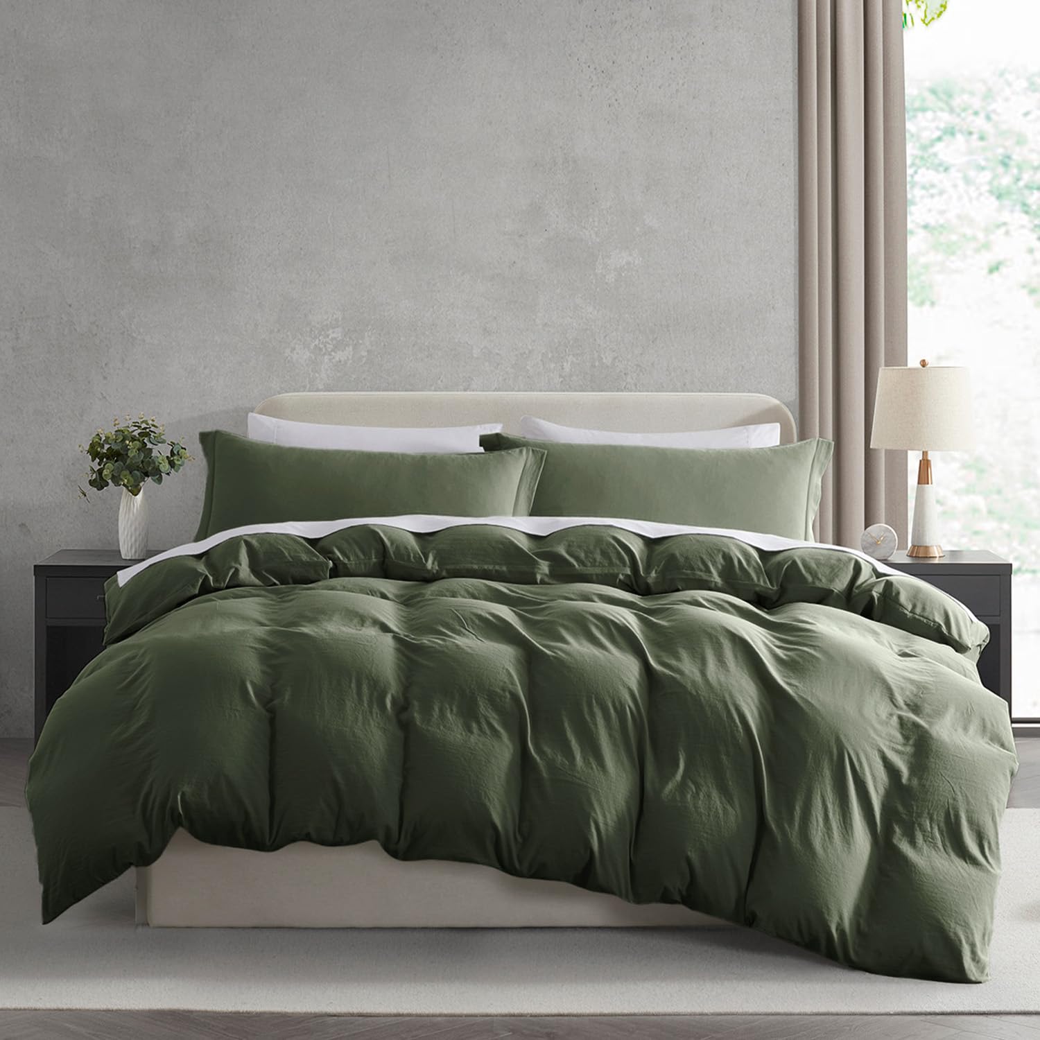 Nestl Twin Duvet Cover Set - Soft Double Brushed Olive Green Duvet Cover Twin/Twin XL, 2 Piece, with Zipper Closure, 1 Duvet Cover 68x90 inches and 1 Pillow Sham