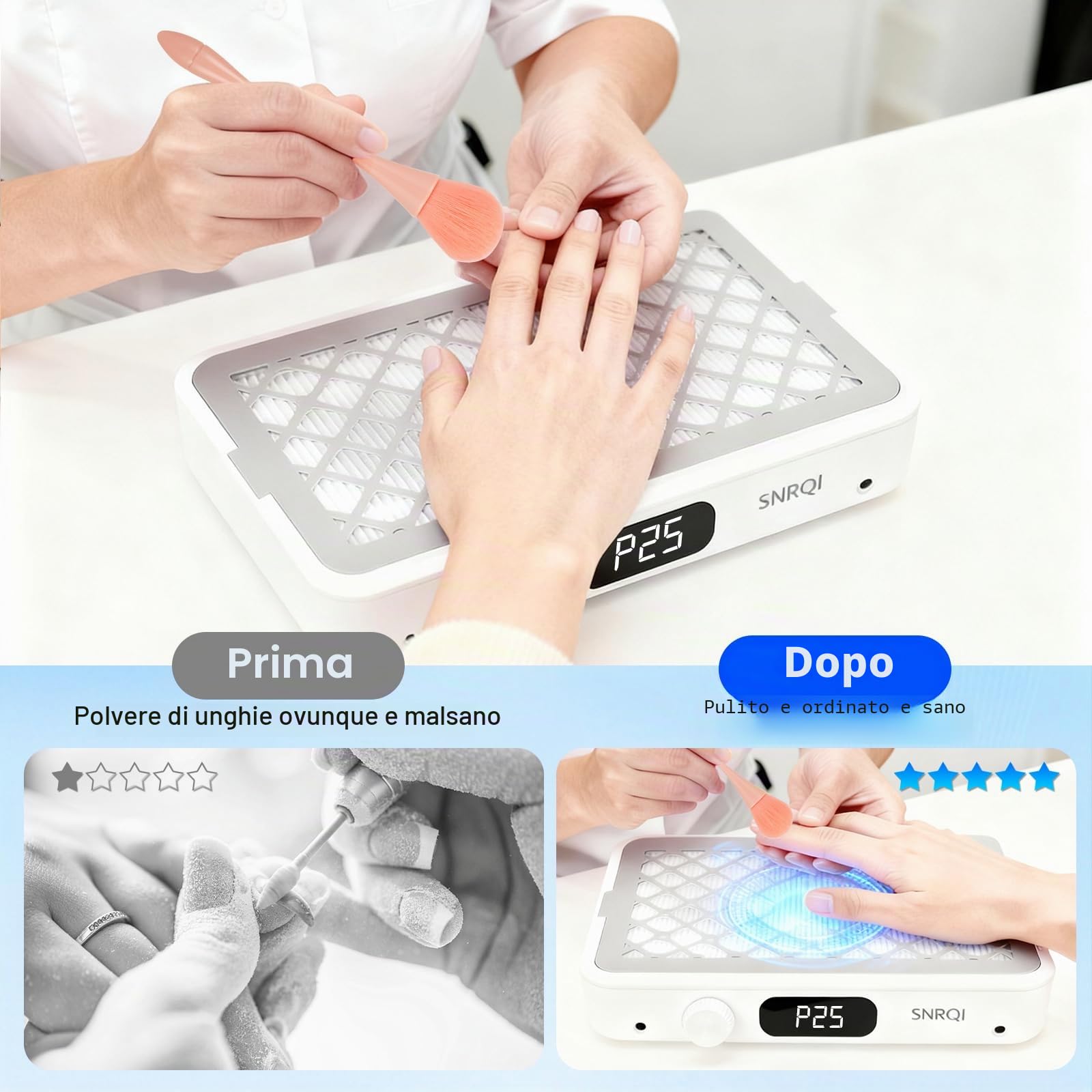 Aspirapolvere per Unghie Professionale 120W, Aspiratore per Unghie da 7000RPM con Carta da Filtro, Doppia Potenza di aspirazione, Regolabile, Potente Aspiratore Unghie per Salone e casa