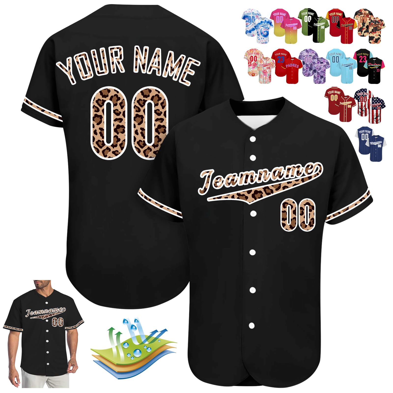 Custom Baseball Jersey for Men Personalized Team Name & Number & Logo, Lightweight Breathable Jersey for Sports Fan