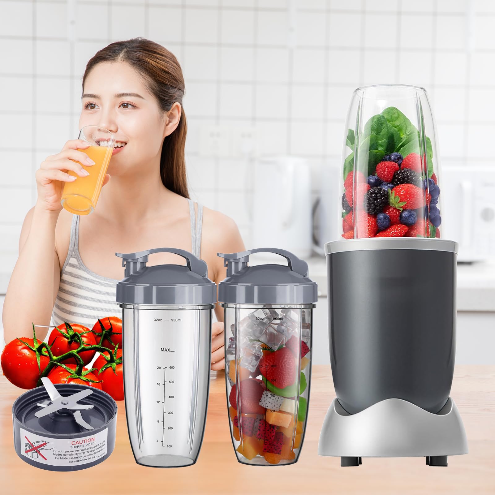 Do nutribullet Blender Cup & Blade Zestaw wymienny 900 ml, ogromny kubek z 2 otwieranymi pokrywkami na wynos, 1 uchwytem pierścieniowym i ostrzem ekstraktora premium, kompatybilny z blenderem