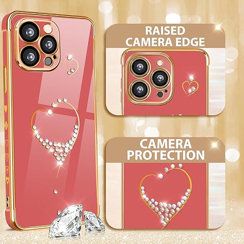 Miniatura 8 de Petitian Funda para iPhone 13 Pro Max, bonita funda de corazón con purpurina para iPhone 13 Pro Max, cubierta femenina chapada en oro para 13 Promax