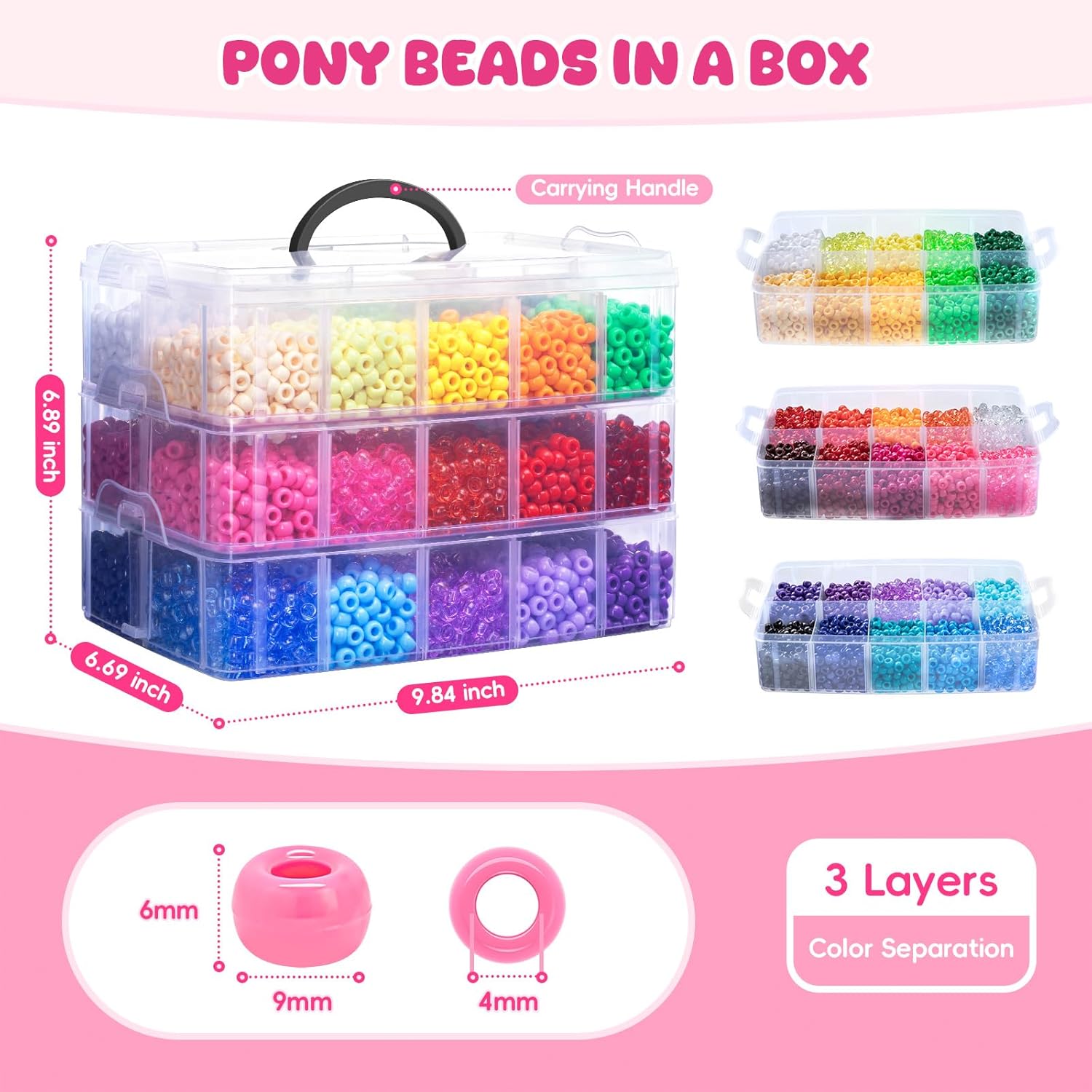 Simetufy 10000Pcs Pony Beads Bulk, 30 Colors Rainbow Kandi Beads for Hair Braiding Bracelet Making Kandi Jewelry Key Chains DIY Crafts Valentine' s Day Romantic Gifts Christmas Gifts (Stack Box) - Image 3