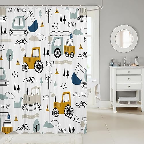 Miniatura 2 de Cortina de ducha de coche de dibujos animados para niños, cortina de baño de construcción, equipo de decoración, camiones, juego de cortina de ducha