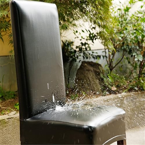 Miniatura 4 de FLYPARTY - Funda para silla de comedor de piel sintética resistente al agua, extraíble, lavable, funda protectora para silla de comedor corta, funda