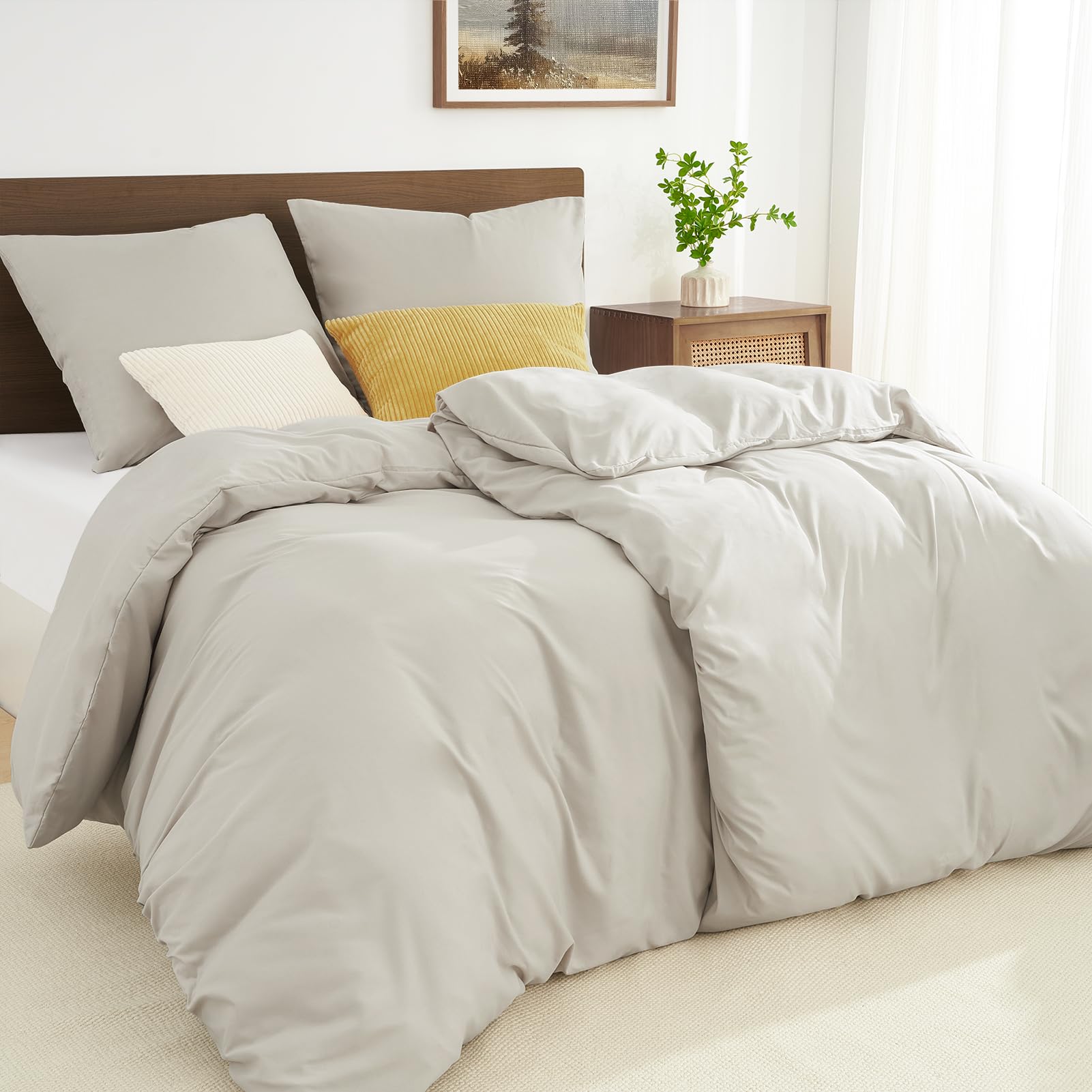 WohlNest Bettwäsche 135x200 4teilig Leinen - 2 Bettbezüge 135x200 cm + 2 Kissenbezüge 80x80 cm, ÖKO-TEX Bettwäsche-Sets Beige superweiche Mikrofaser Deckenbezug 135x200 Einfarbig Weiche Bügelfreie