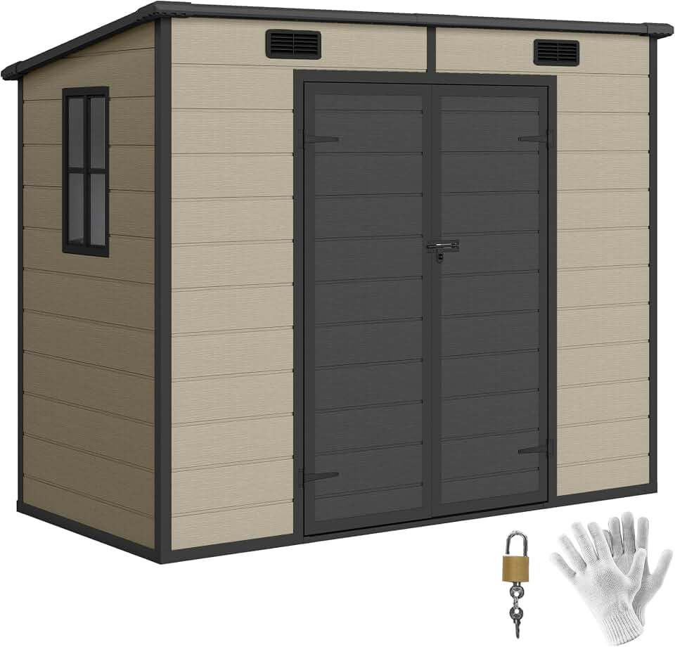 Outsunny 8' x 4' Outdoor Storage Shed Waterproof Resin with Floor Brown