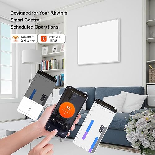 Miniatura 2 de Calentador de espacio infrarrojo de 350 W para uso en interiores con termostato, calentador de panel de convección eléctrico montado en la pared,