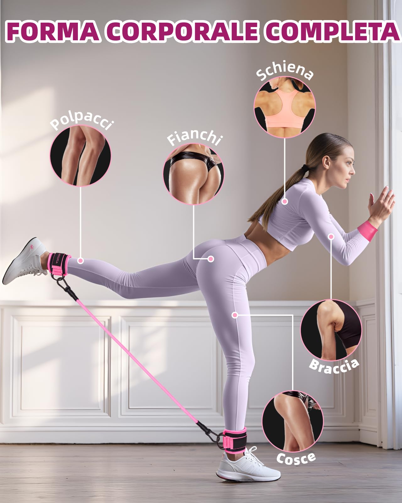 Set di Elastici Fitness, 12 Pezzi - con Elastici e Cavigliere Regolabili con Fibbia per Allenamento Fitness, Yoga, Home Gym, Attrezzatura di Alta Qualità, Include Guida e Borsa Pratica
