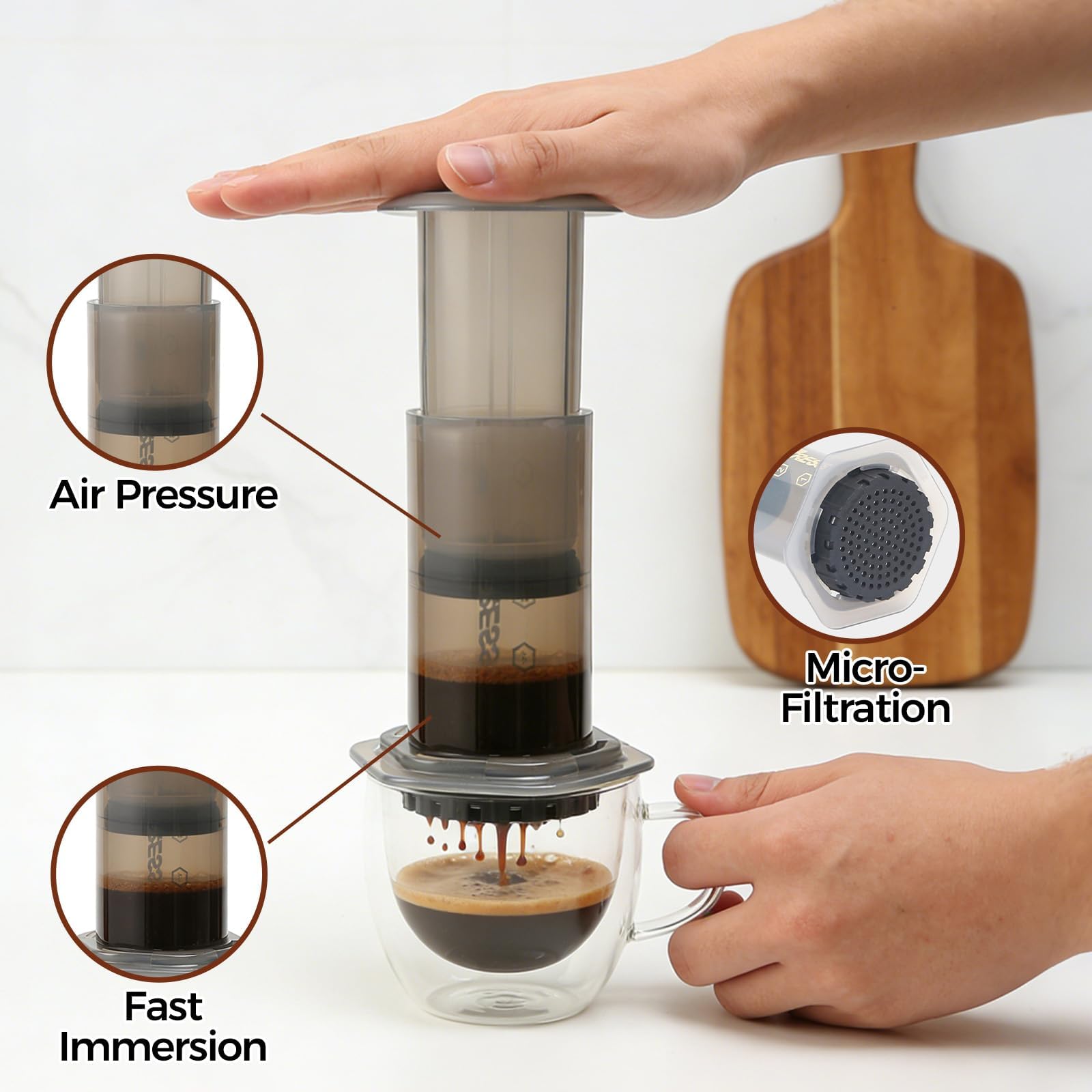 Prensa de café, cafetera y máquina de café espresso, kit de prensa de café portátil de viaje para café molido, método de preparación 3 en 1, combina prensa francesa