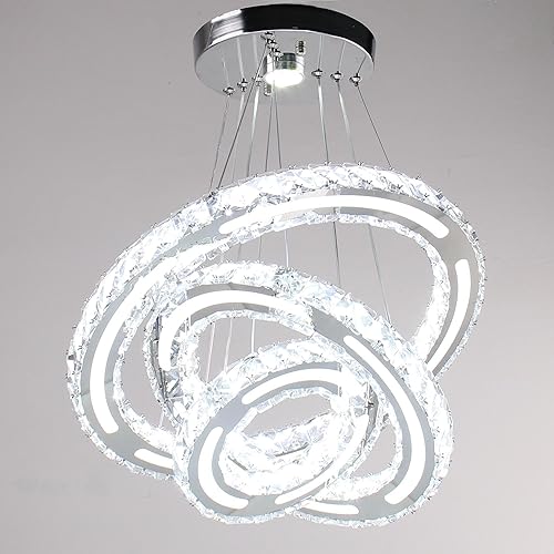 Miniatura 5 de CXGLEAMING Candelabros modernos LED de techo, 3 anillos, lámpara colgante de techo ajustable para sala de estar, comedor, dormitorio, pasillo, base