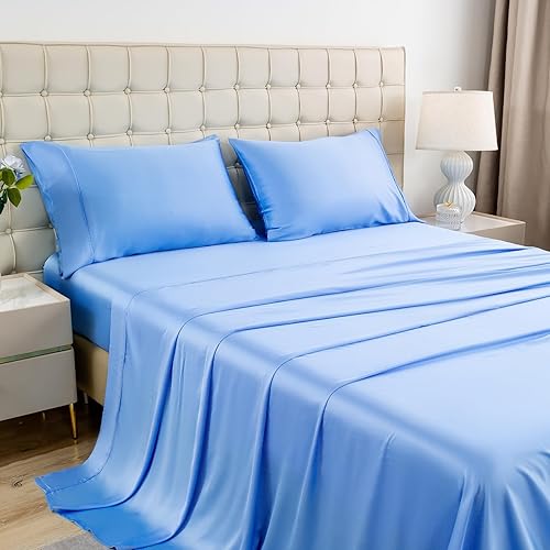 Miniatura 6 de MEISHANG Juego de sábanas de viscosa de bambú, tamaño California King, 100% viscosa orgánica pura, juego de sábanas de bambú refrescante de 400
