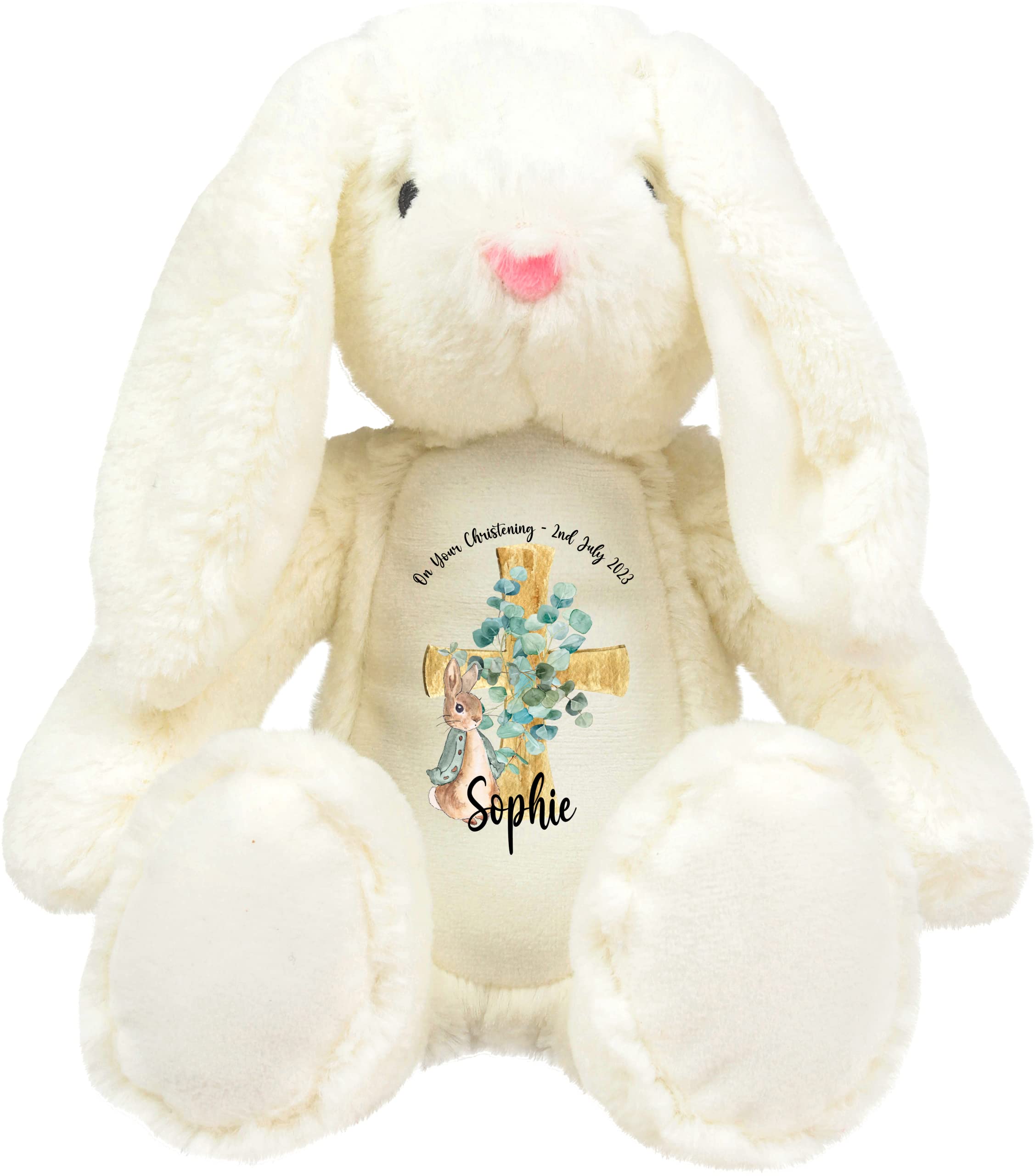 Crafted Memories - Personalised Bunny Rabbit | Custom Name & Date | Christening & Baptism Keepsake | Baby Girl & Boy | Soft Grey, White | Ideal 1st Birthday Present โ image 1