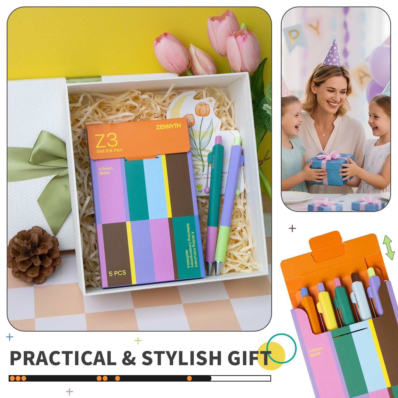 5-Pack Gel Pens 0 5mm Fine Point Black Ink Retractable Pens with Diamond Barrel Smooth Quick-Dry Writing Pens — view 6