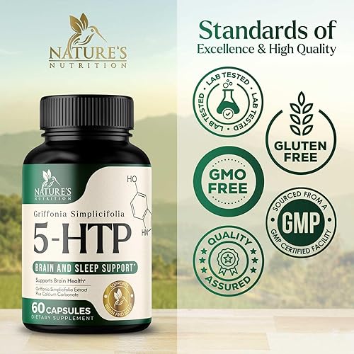 Miniatura 4 de Cápsulas de 5-HTP de 200 mg apoyo extra fuerte para el estrés suplemento de 5-hidroxitriptófano del extracto de semillas de Griffonia Simplificolia
