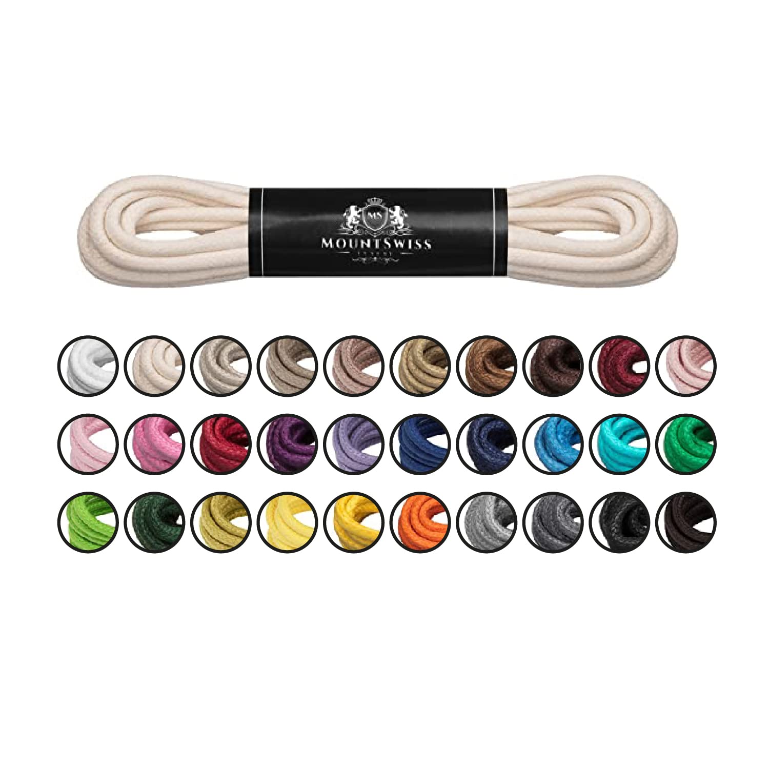 Mount Swiss Luxury Schuhbänder I Wasserabweisende und reißfeste Schnürsenkel rund ø 2-3 mm aus feiner Baumwolle/gewachst für Business Anzug und Lederschuhe I Edle Shoelaces Längen 45-120 cm