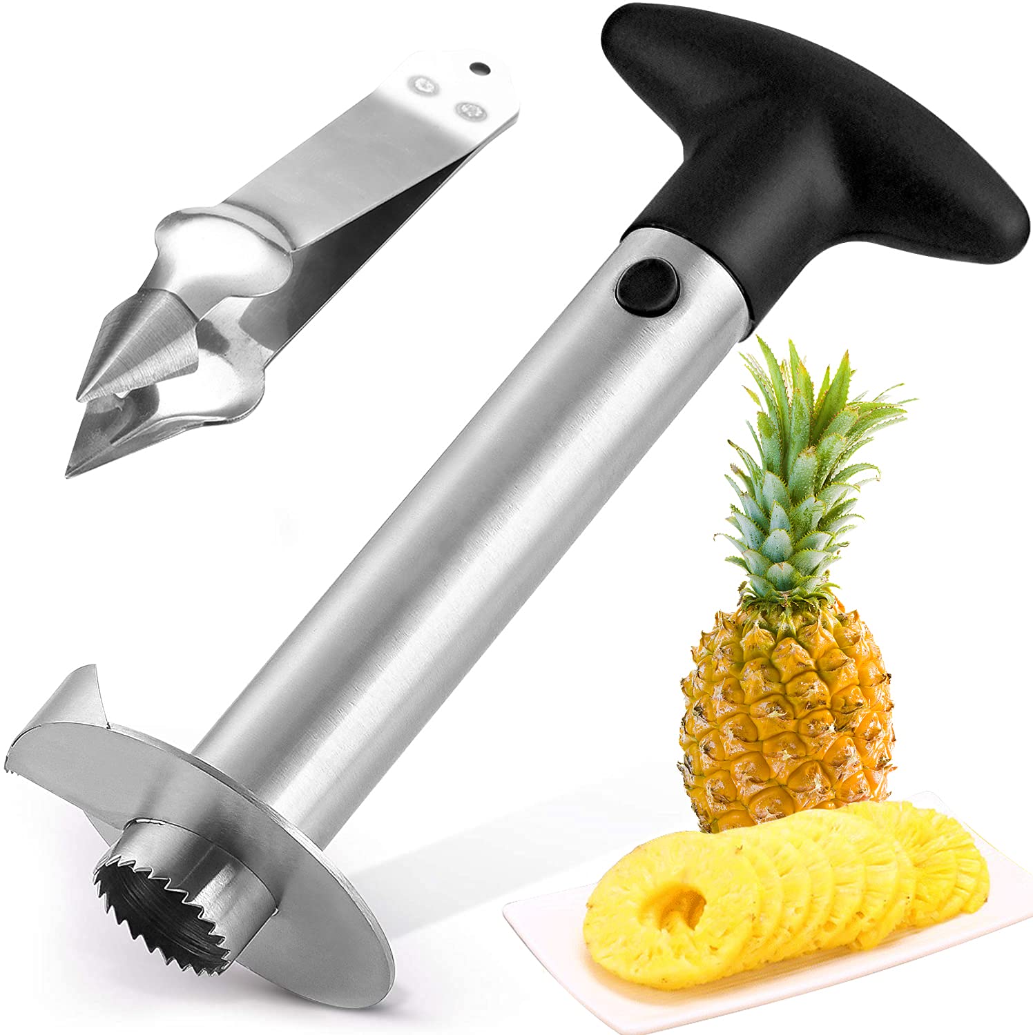 Pineapple Corer,Pineapple Cutter,Pineapple Corer and Slicer Tool,Stainless Steel Pineapple Core Remover Tool with Pineapple Eye Peeler for Home Kitchen with Sharp Blade