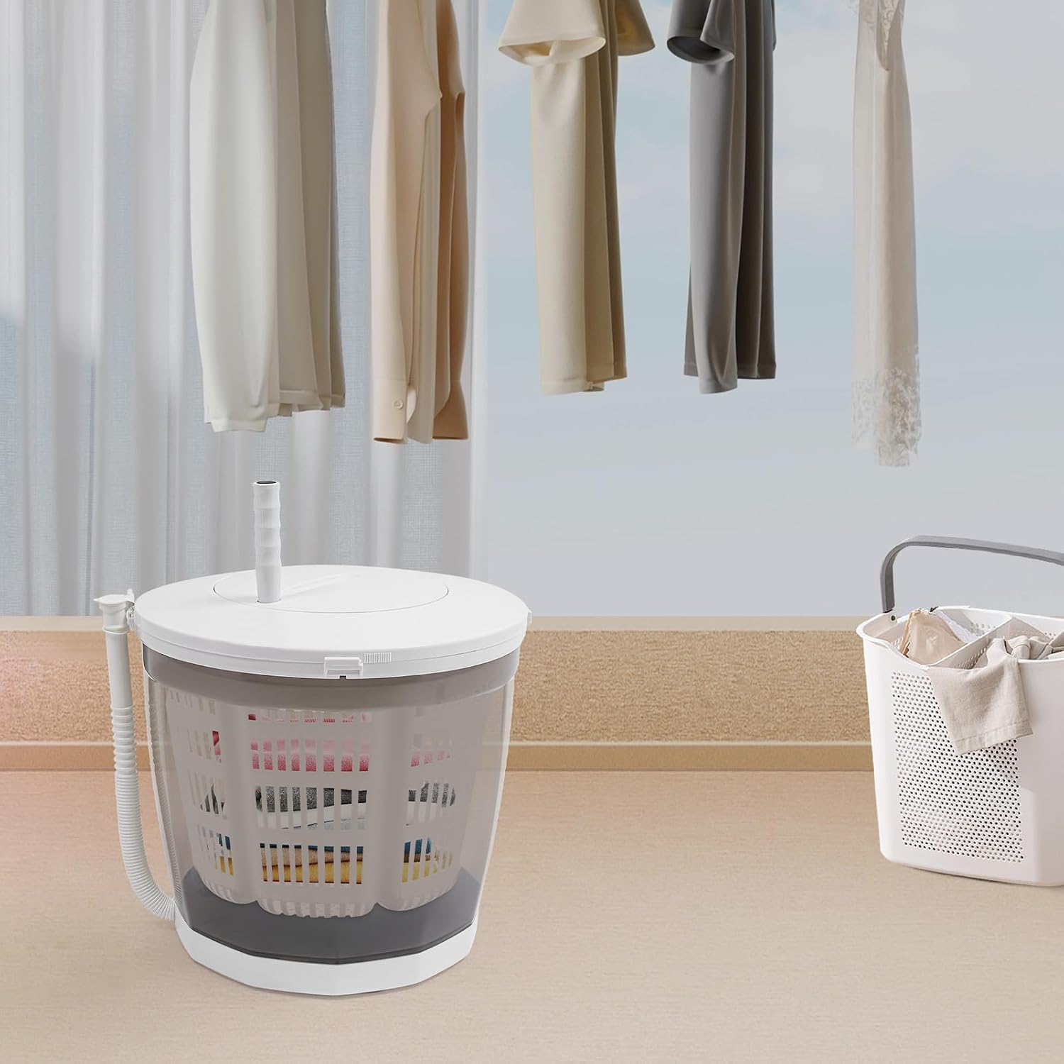 2 In 1 Non-Electric Washing Machine, Mini Compact Washer Spin Dryer for Underwear & Socks, Lightweight Hand Washer, Multi-Functional For Dorms Camping Travel Small Spaces