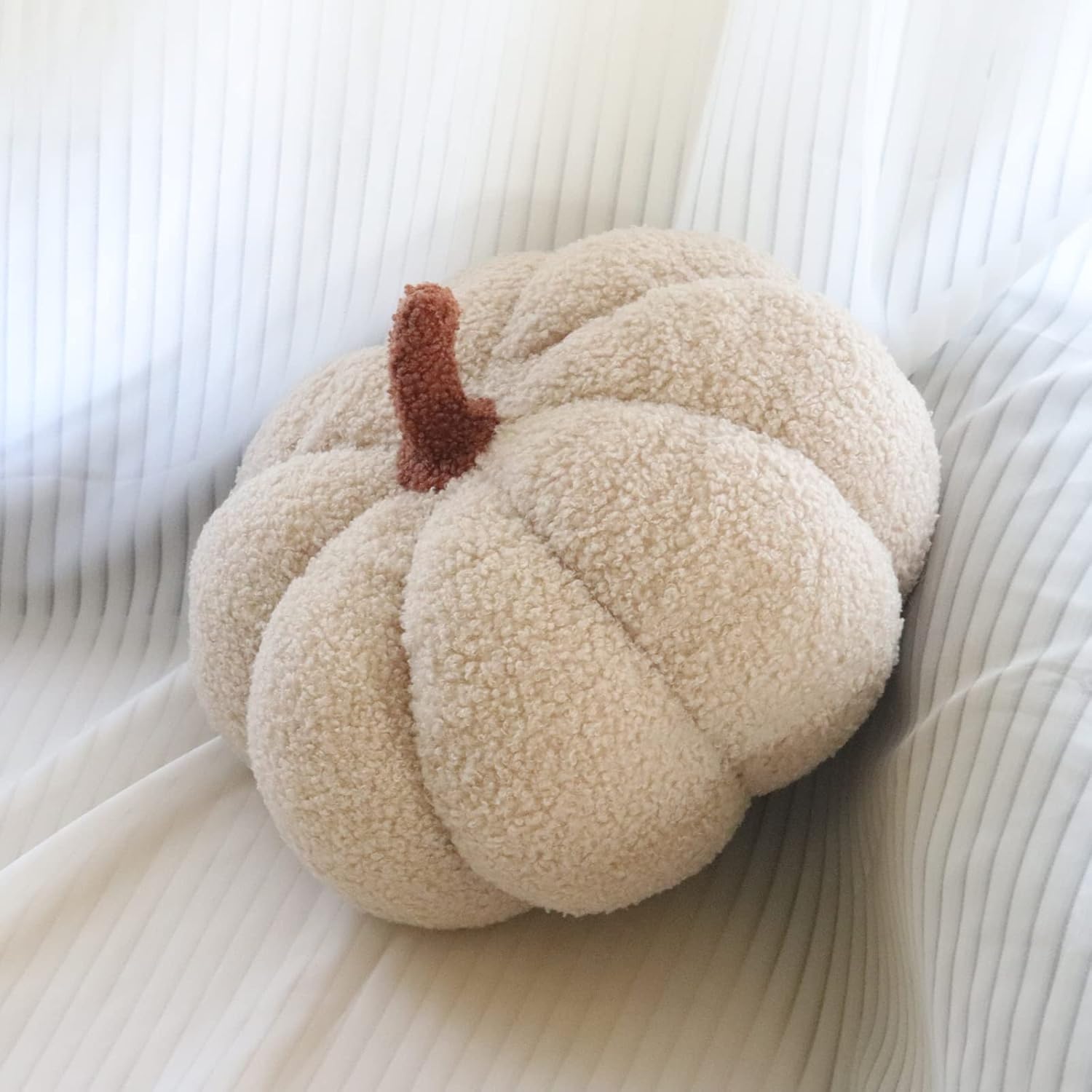 Off-White Teddy Fleece 3D Pumpkin Throw Pillows