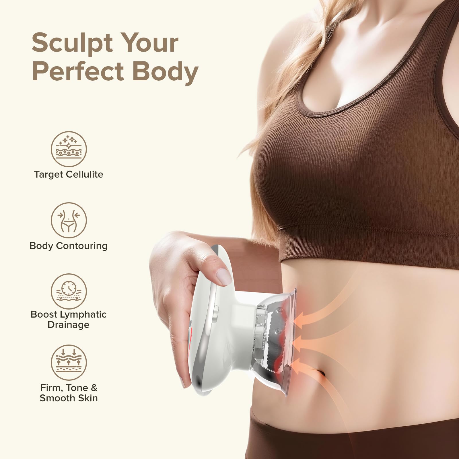PELCAS Masseur Anti Cellulite, Ventouse Cellulite Électrique avec Rouleau de Massage et EMS, Palper-Rouler et Drainage Lymphatique pour Ventre, Bras, Jambes, Cuisses, Fesses et Poignées d’Amour